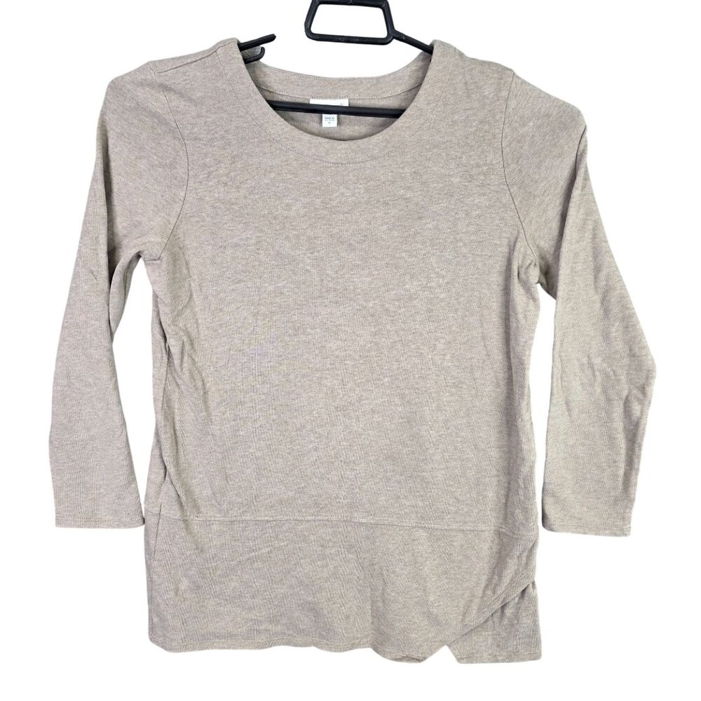 Womens Pure Jill Beige Pullover Sweatshirt Long Sleeve Crew Neck Cotton Blend M